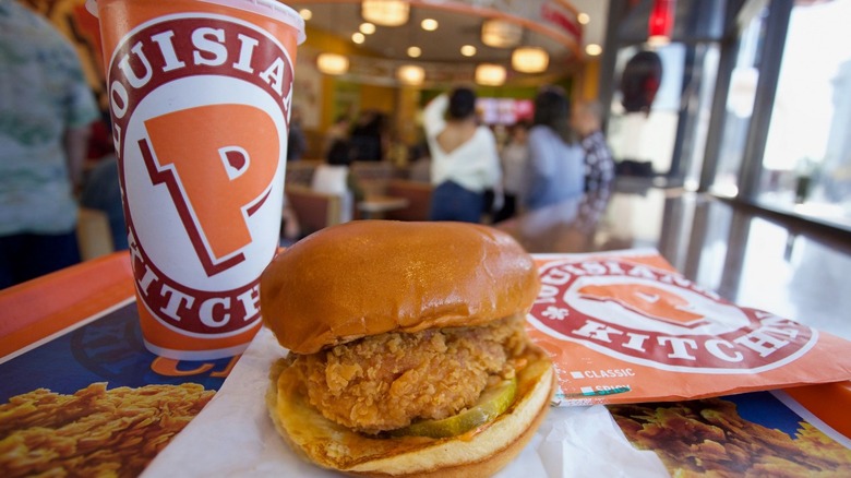 Popeyes Fried Chicken Sandwich with drink