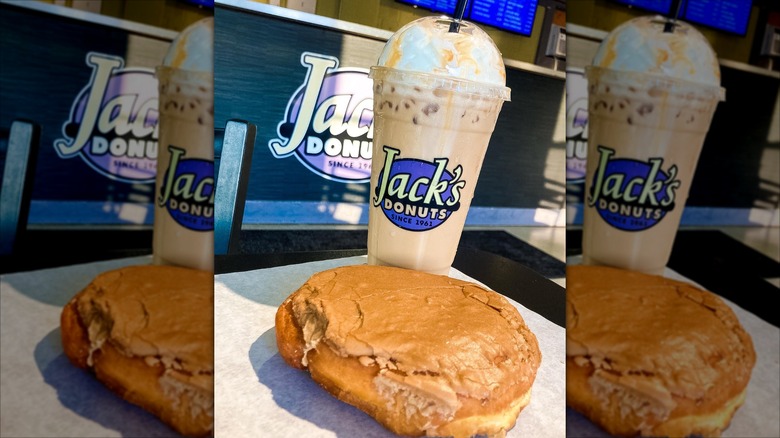 filled donut and drink from Jack's Donuts