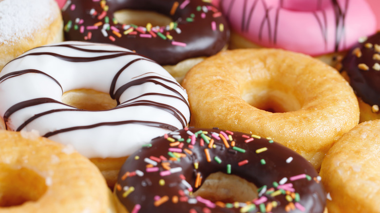 close up on assorted flavors of donuts