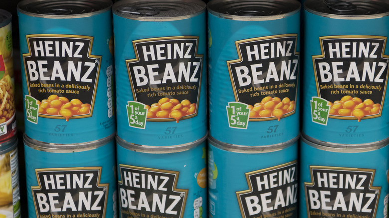 Heinz baked beans on a shelf