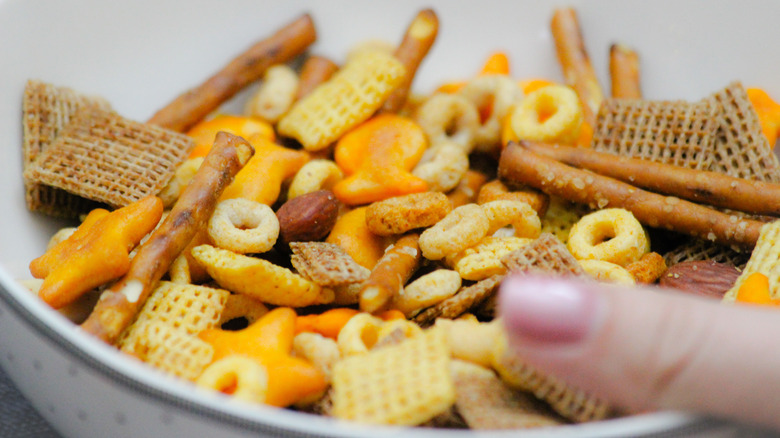 Chex Mix in a bowl