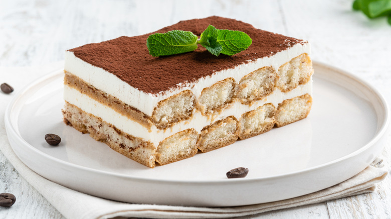 plated slice of tiramisu