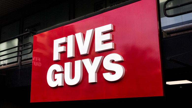 Five Guys restaurant sign in Madrid, Spain