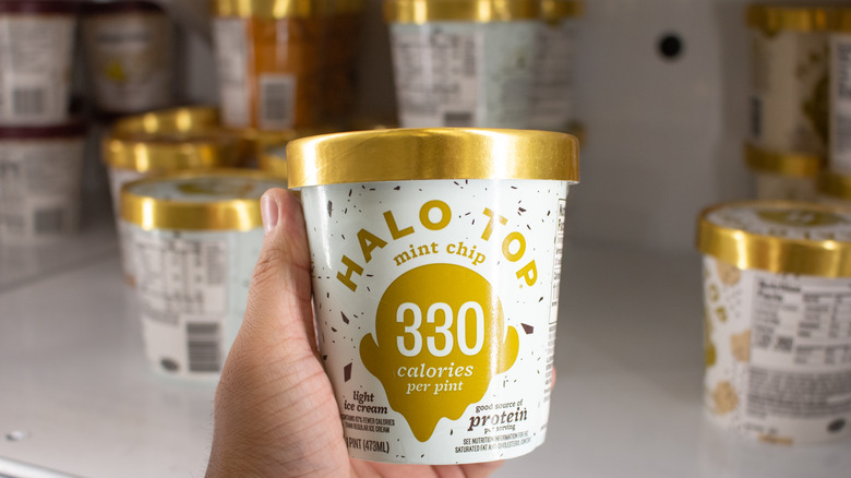 Halo Top ice cream on grocery store shelves