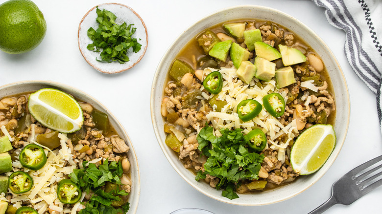 pork chile chili in bowls