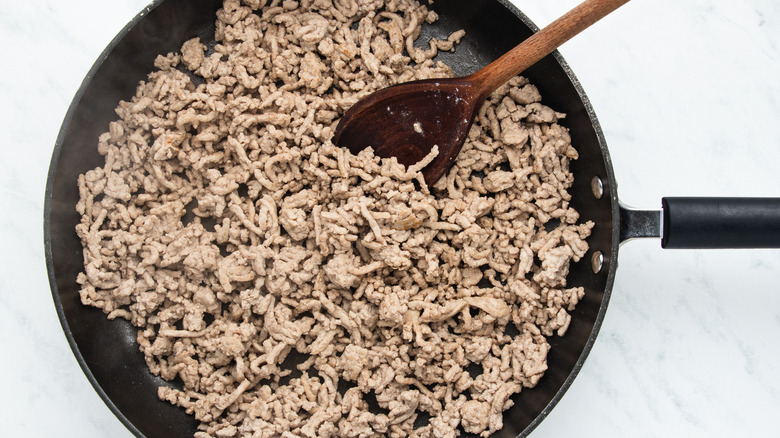 browning ground pork in pan