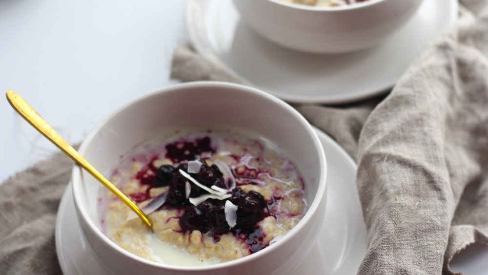porridge in bowls with toppings