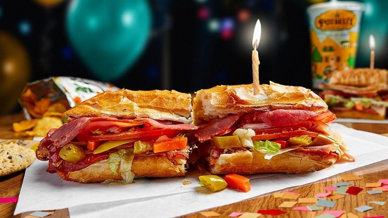 A Potbelly sandwich with a candle in it