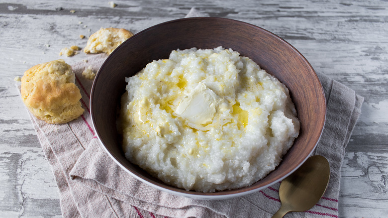 Bowl of buttered grits