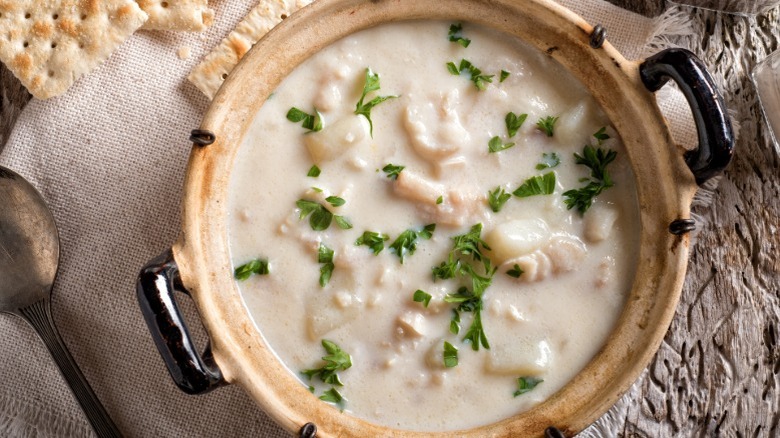 Bowl of creamy fish chowder