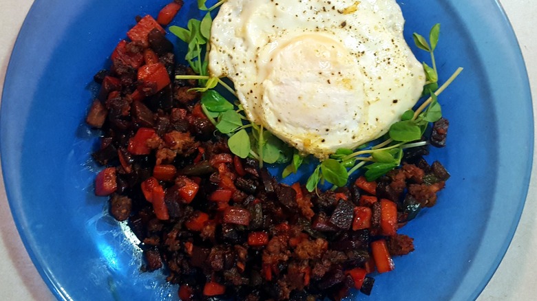 red flannel hash with egg