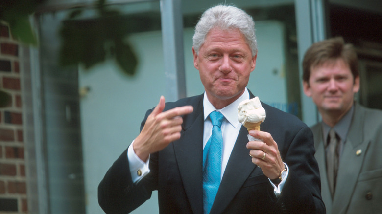 Bill Clinton pointing at ice cream