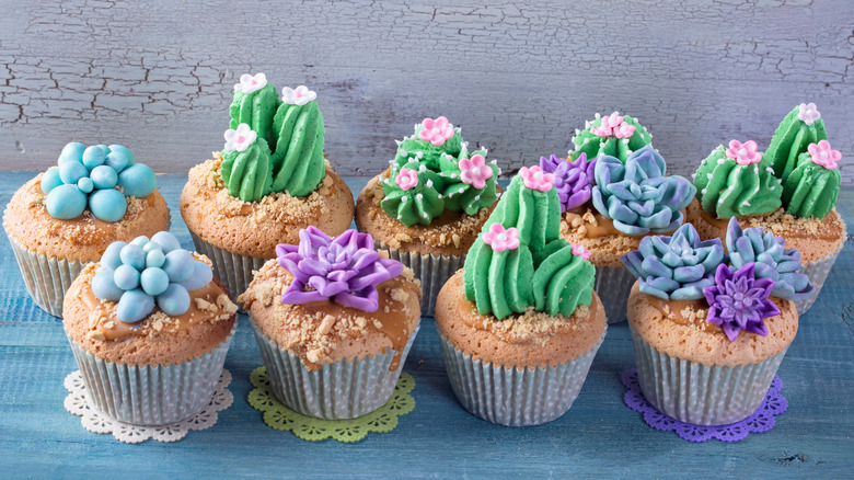 cactus cupcakes on table