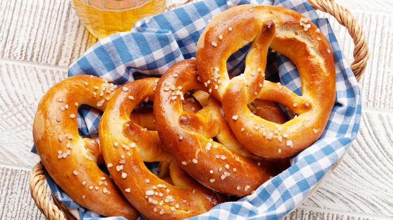 basket of salted soft pretzels