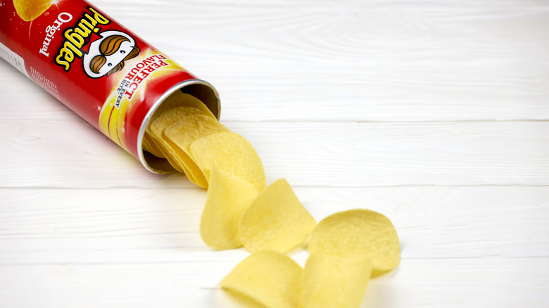 open can of Pringles on its side