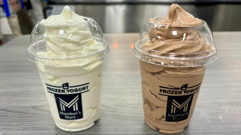 Sam's Club Member's Mark frozen yogurt soft serve vanilla and chocolate cups from the food court on a table