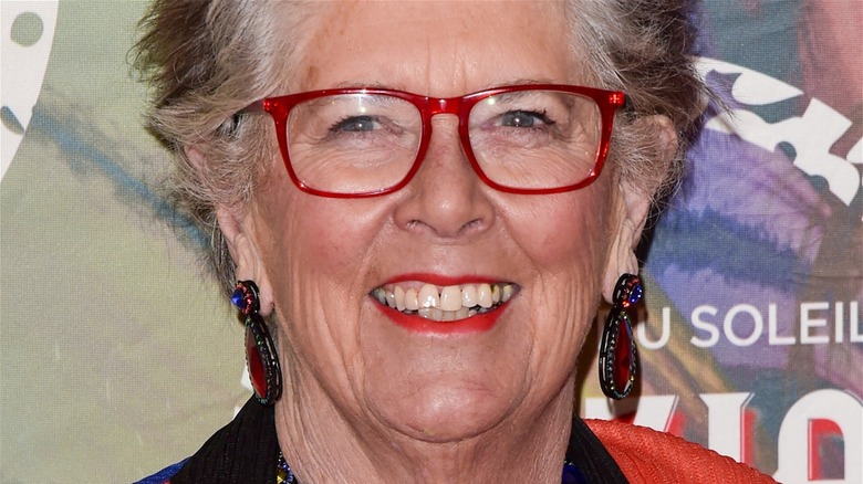 Prue Leith red-framed glasses