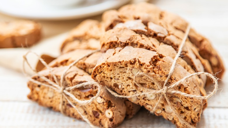 nut biscotti tied with a ribbon