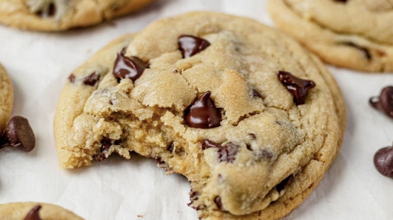 Chocolate chip cookies on a baking sheet