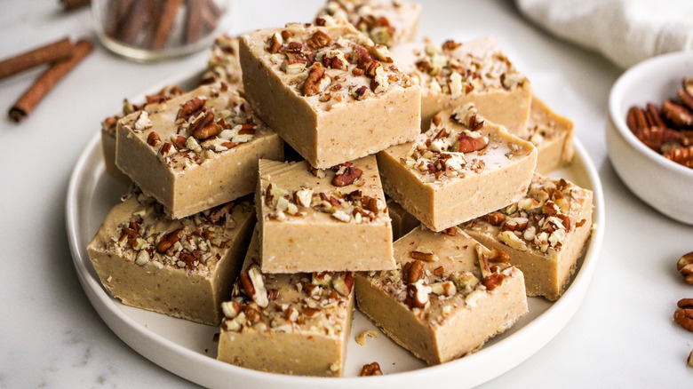 pecan fudge on white plate