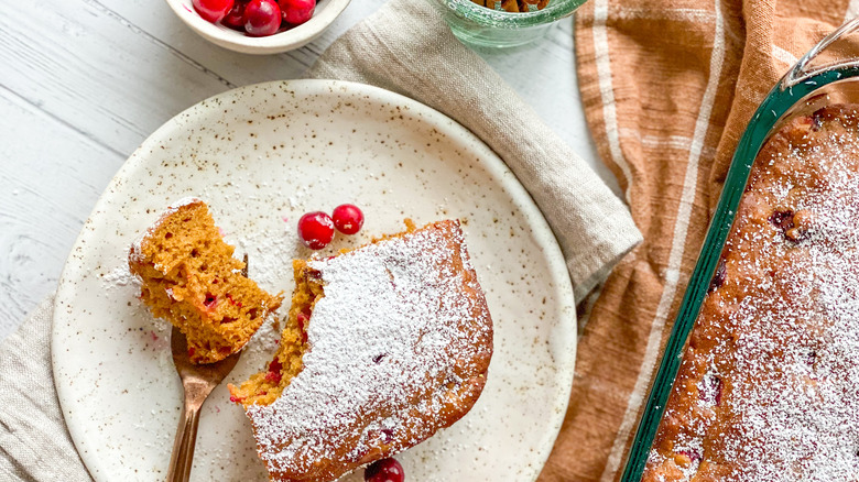 slice of pumpkin cranberry cake