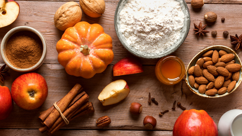 Fall baking ingredients pumpkin spice