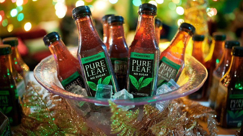 bottles of pure leaf iced tea in bowl