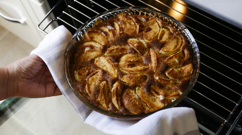 Apple pie coming out of the oven