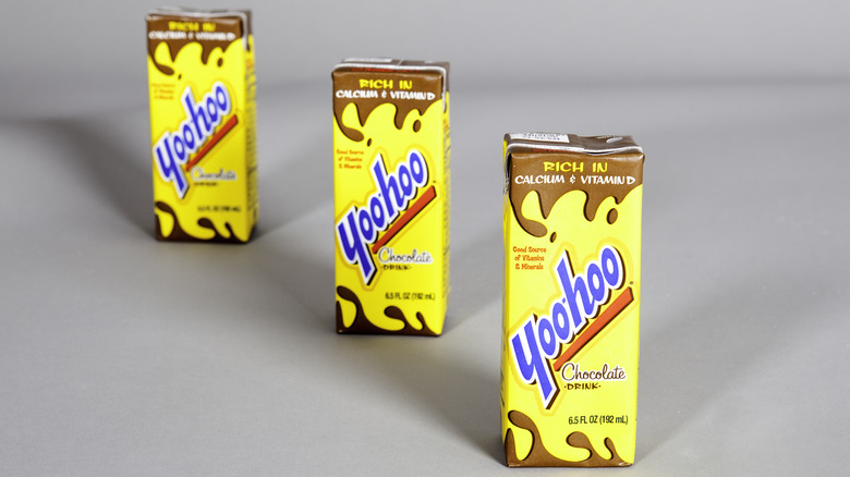 boxes of Yoo-hoo lined up