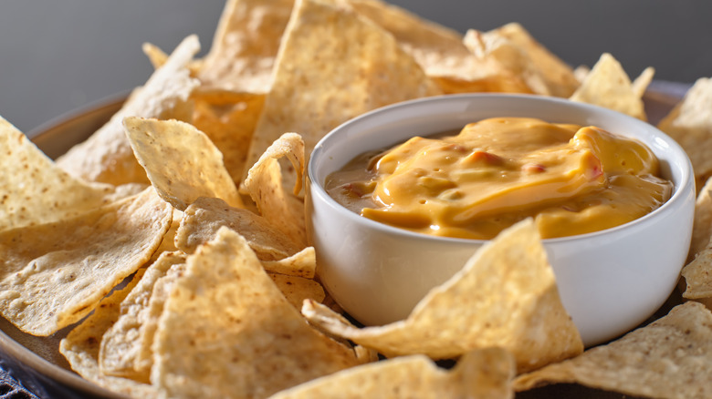bowl of queso with corn chips