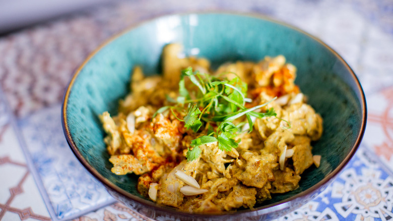 Bowl of coronation chicken salad