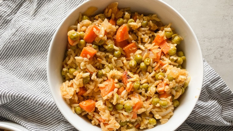 fried rice in white bowl