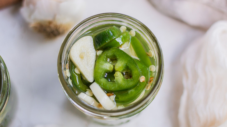 quick pickled jalapeños in jar