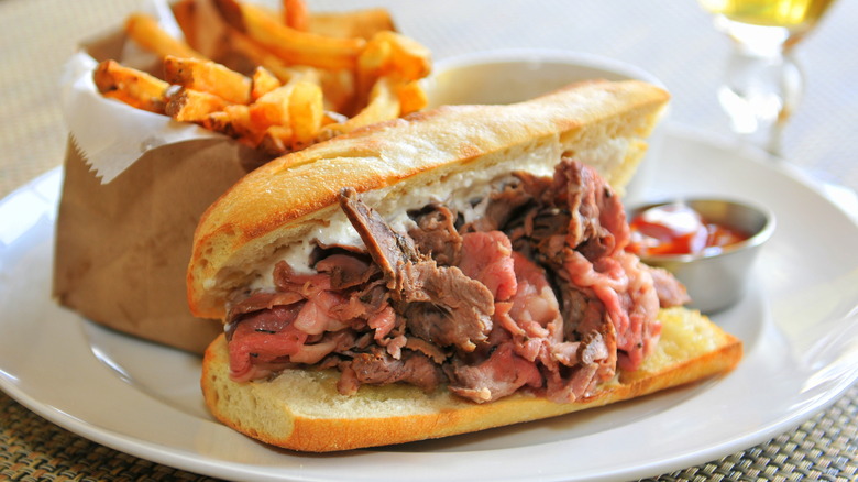 Prime rib sandwich with fries