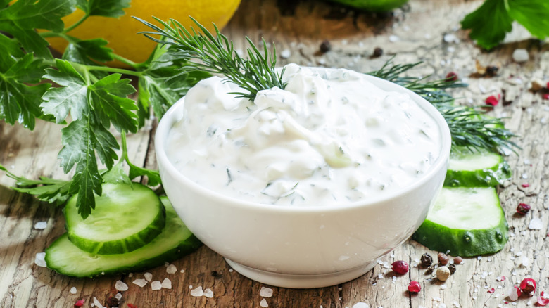 Ranch dressing in white bowl
