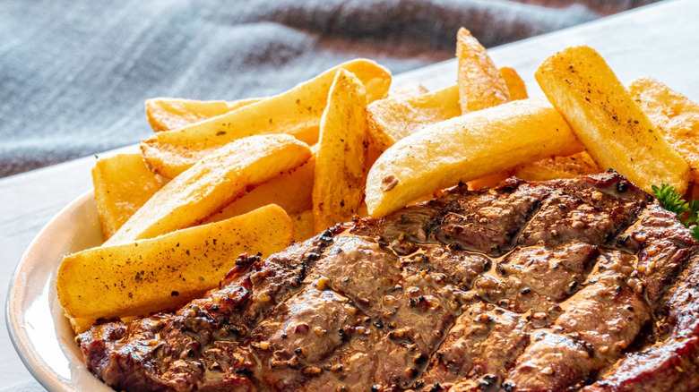 juicy steak with thick steak fries