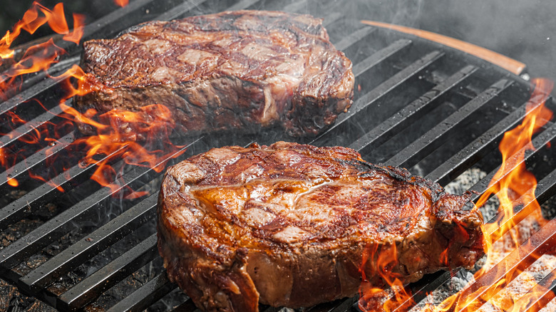 Two steaks on the grill