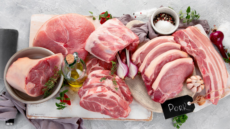 Various cuts of raw pork