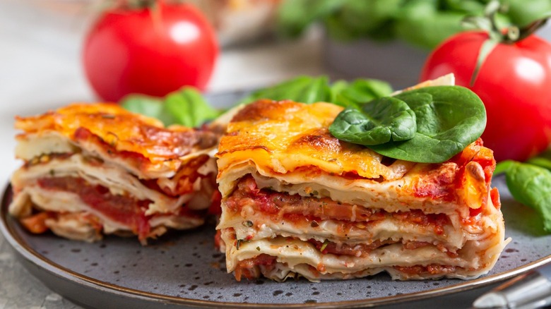 lasagna with basil and tomatoes