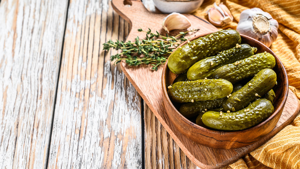 Pickles placed on tray