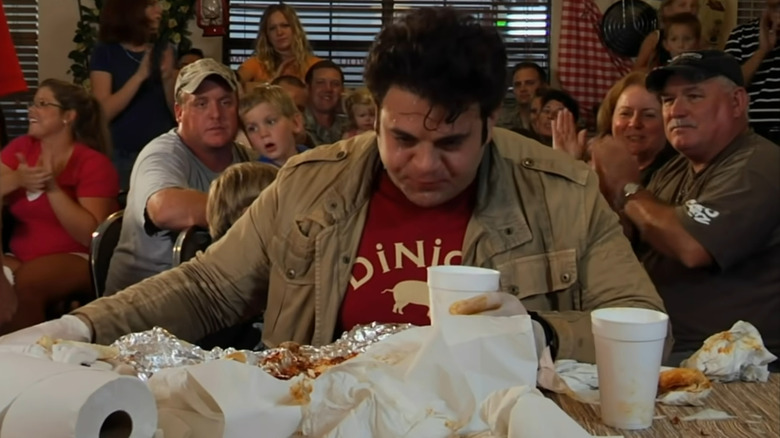 Adam Richman sweating out the Shut Up Juice Challenge