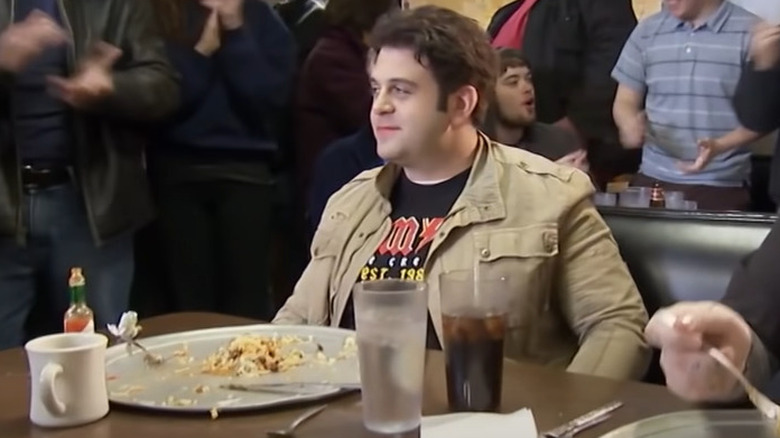 Adam Richman full on the 12 egg Southwestern Exposure Challenge