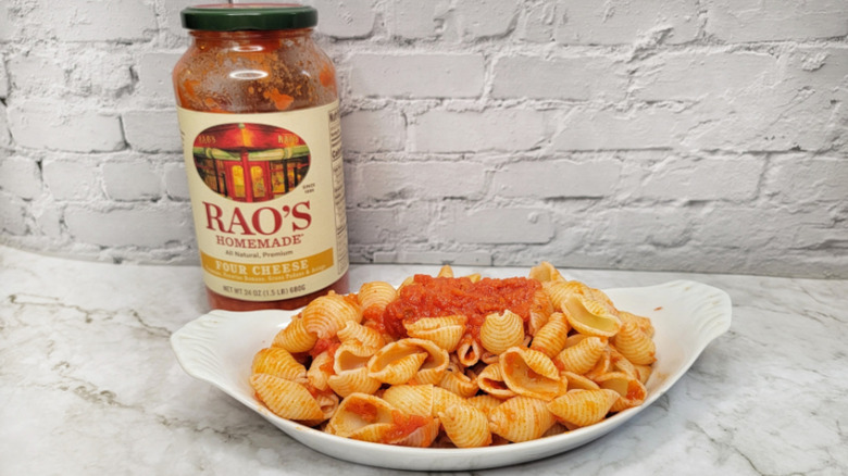 Plate of pasta shells with Rao's four cheese on top