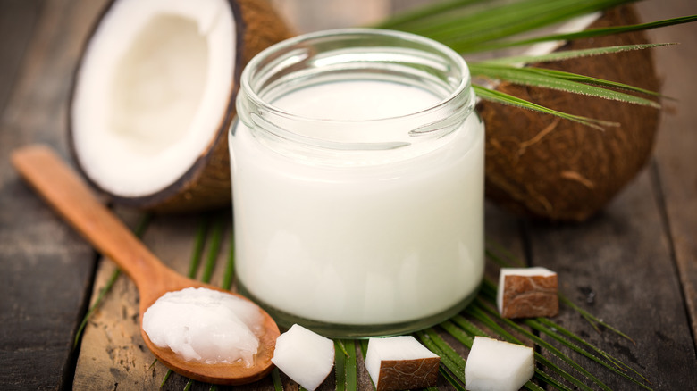 Coconut oil in a jar with spoon