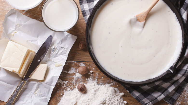 bechamel alongside milk, flour, butter