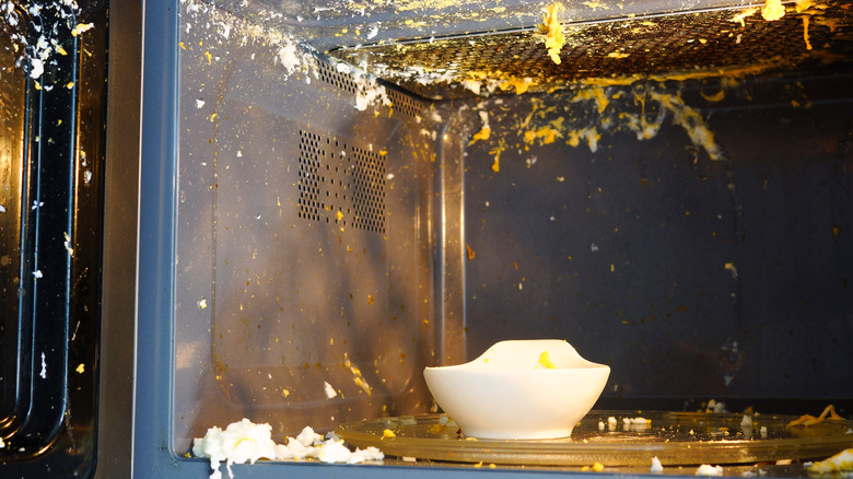 Egg exploded all over microwave