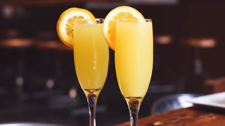 Fancy glasses of mimosas
