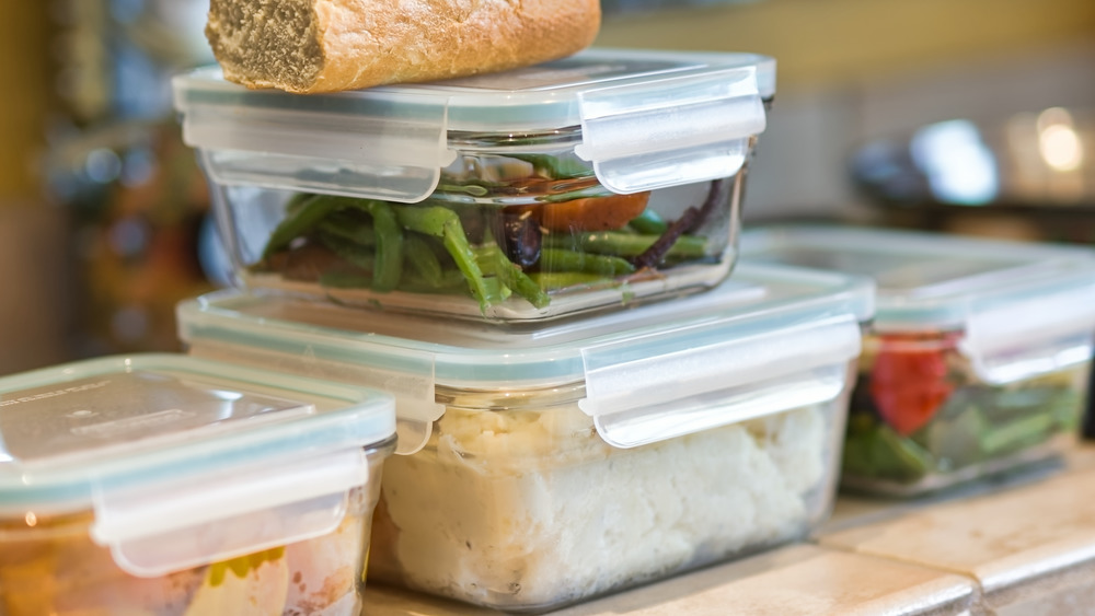 Food stored in plastic containers
