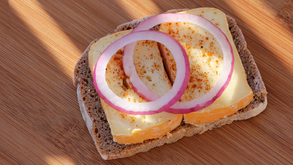 Cheese sandwich with onions and brown bread
