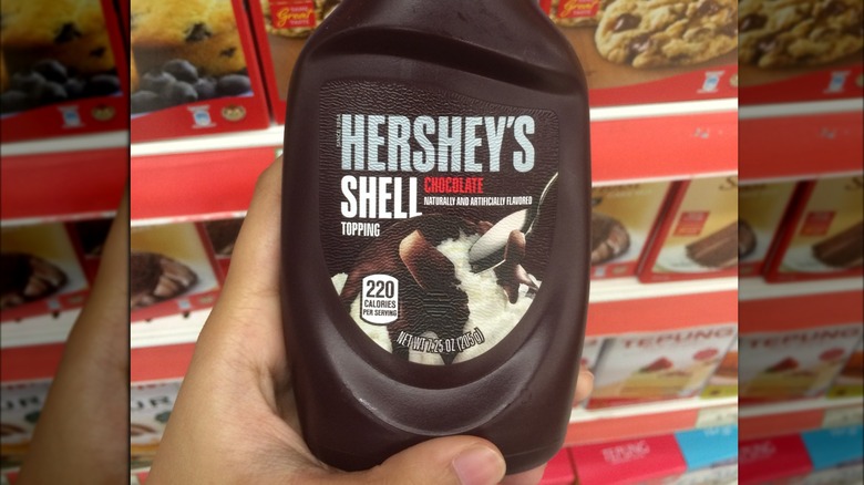 Bottle of Hershey's chocolate shell topping